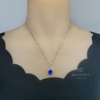 Large 10mm Tanzanite Necklace - Full Sterling Silver Solitaire Round Lab Created Energic Tanzanite Pendant December Birthstone #502