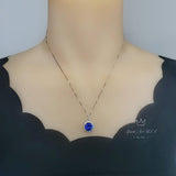 Large 10mm Tanzanite Necklace - Full Sterling Silver Solitaire Round Lab Created Energic Tanzanite Pendant December Birthstone #502