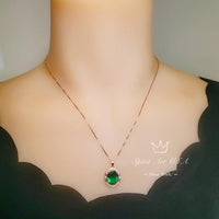 Rose Gold Coated Sterling Silver Oval Cut Green Emerald Pendant - 4.7 CT Large Emerald Necklace #629