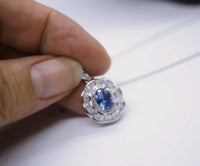 Blue Sapphire Gemstone Lotus Necklace - 18KGP @ Sterling Silver - Blue Sapphire Pendant Jewelry #451