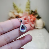 Teardrop Blue Sapphire Necklace Gemstone Halo 2.1 CT Sapphire Pendant Sterling Silver Pear Blue Gemstone Jewelry #394