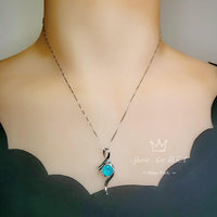 Paraiba Necklace Sterling Silver Bow Swirl Infinity White Gold plated Blue Paraiba Pendant Jewelry #940