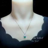 Green Paraiba Tourmaline Necklace - Three Leaf Flower Style - Square Paraiba Pendant - 18kgp @ Sterling Silver #949