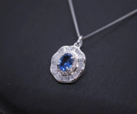 Blue Sapphire Gemstone Lotus Necklace - 18KGP @ Sterling Silver - Blue Sapphire Pendant Jewelry #451