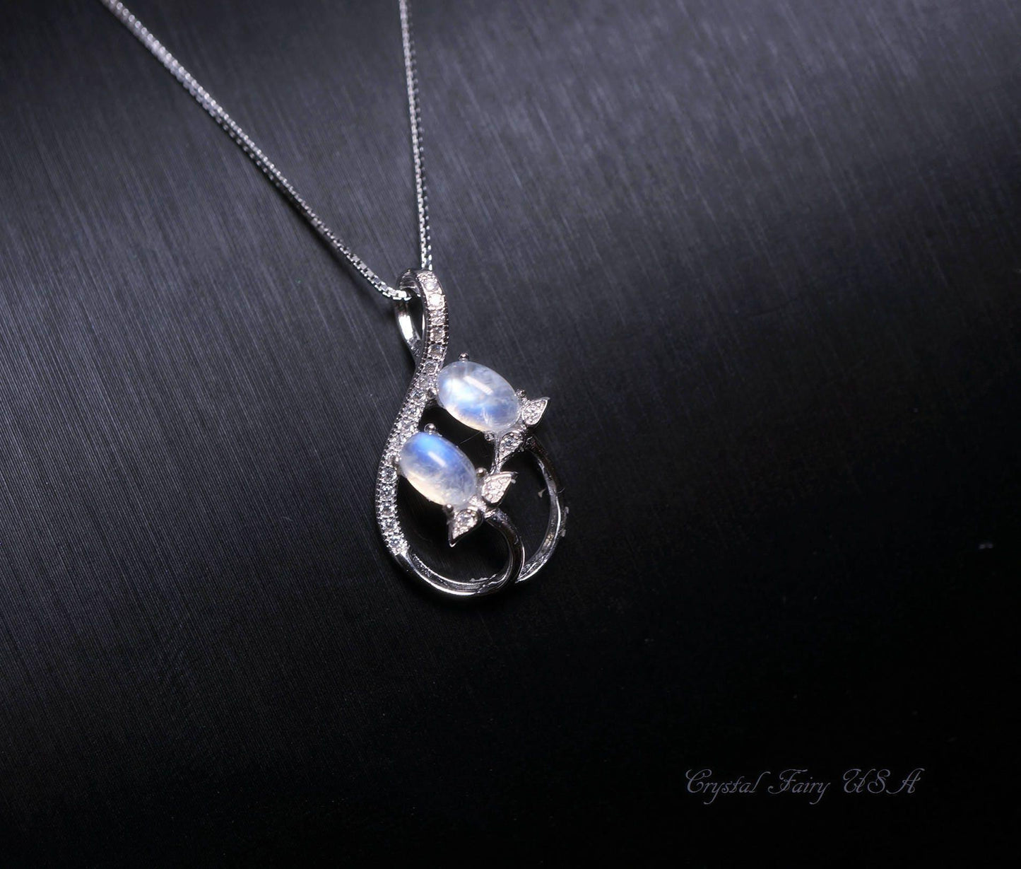 Rose Gold Moonstone Necklace, 925 Sterling Silver Flash Moonstone Flower Choker Moonstone PENDANT #424