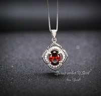 Garnet Necklace - Sterling Silver flower of Life Red Gemstone Dainty Orange Spessartite Garnet Jewelry Tiny Garnet Choker Chakra Healing