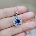 Royal Blue Sapphire Necklace - Gemstone Flower 2.1 CT Blue Sapphire Pendant - Blue Gemstone Jewelry #488