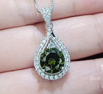 Round Peridot Necklace Sterling Silver 2 CT Sim Gemstone Green Pendant August Birthstone Teardrop Style Solitaire Lab Created #156
