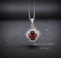 Garnet Necklace - Sterling Silver flower of Life Red Gemstone Dainty Orange Spessartite Garnet Jewelry Tiny Garnet Choker Chakra Healing