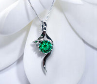 2 CT Round Emerald Necklace Sterling Silver Bow Swirl Infinity Green Emerald Pendant Green Gemstone Jewelry May Birthstone #509