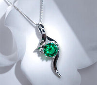 2 CT Round Emerald Necklace Sterling Silver Bow Swirl Infinity Green Emerald Pendant Green Gemstone Jewelry May Birthstone #509