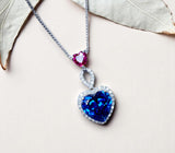 5 CT Blue Sapphire Necklace Sterling Silver Double Heart Pendant White Gold Coated September Birthstone Ruby Heart Jewelry#741
