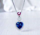 5 CT Blue Sapphire Necklace Sterling Silver Double Heart Pendant White Gold Coated September Birthstone Ruby Heart Jewelry#741