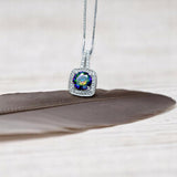 Mystic Topaz Pendant - 18KGP @ Sterling Silver - Gemstone Square Halo Solitaire - Royal Rainbow Topaz Jewelry #139
