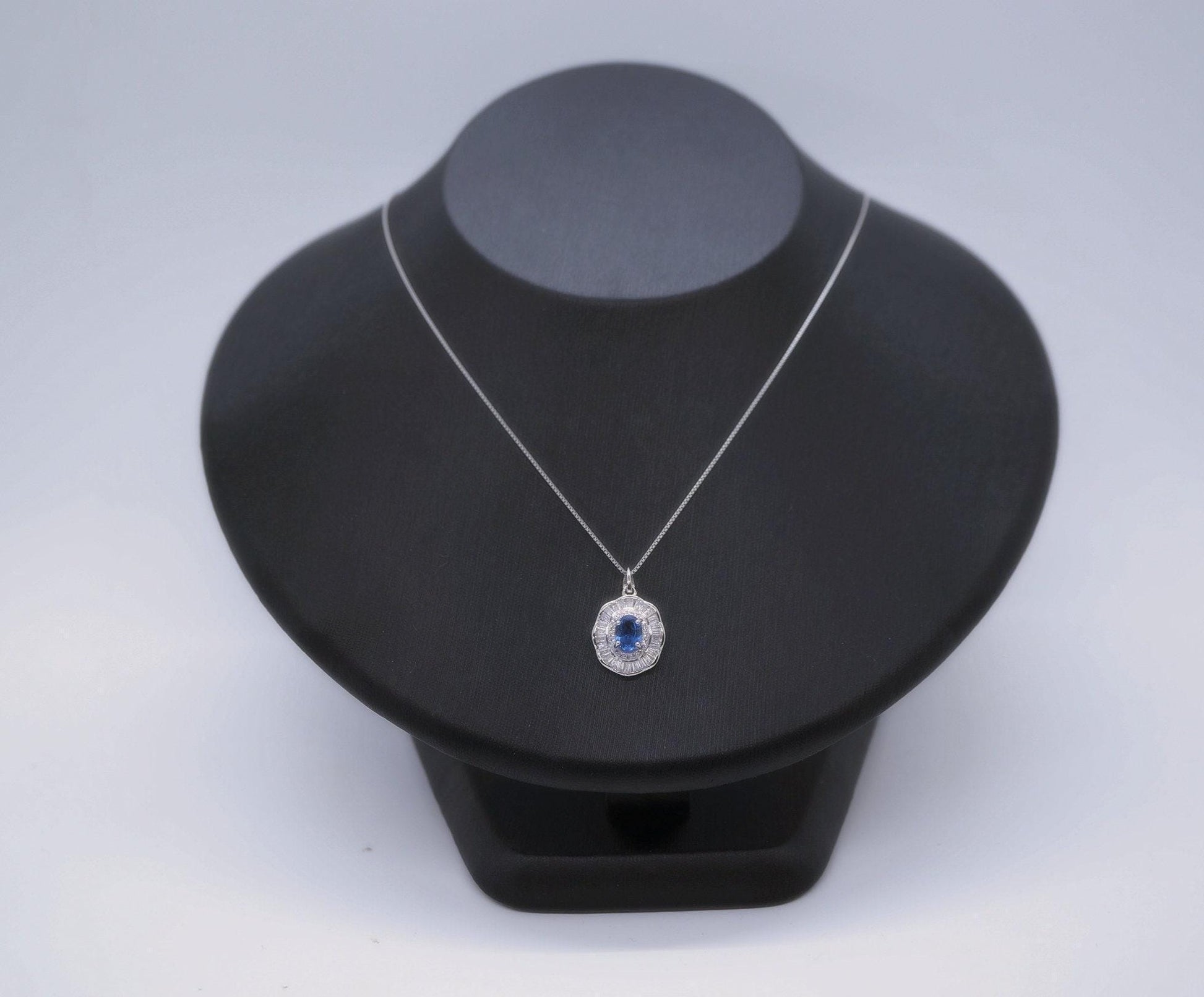 Blue Sapphire Gemstone Lotus Necklace - 18KGP @ Sterling Silver - Blue Sapphire Pendant Jewelry #451