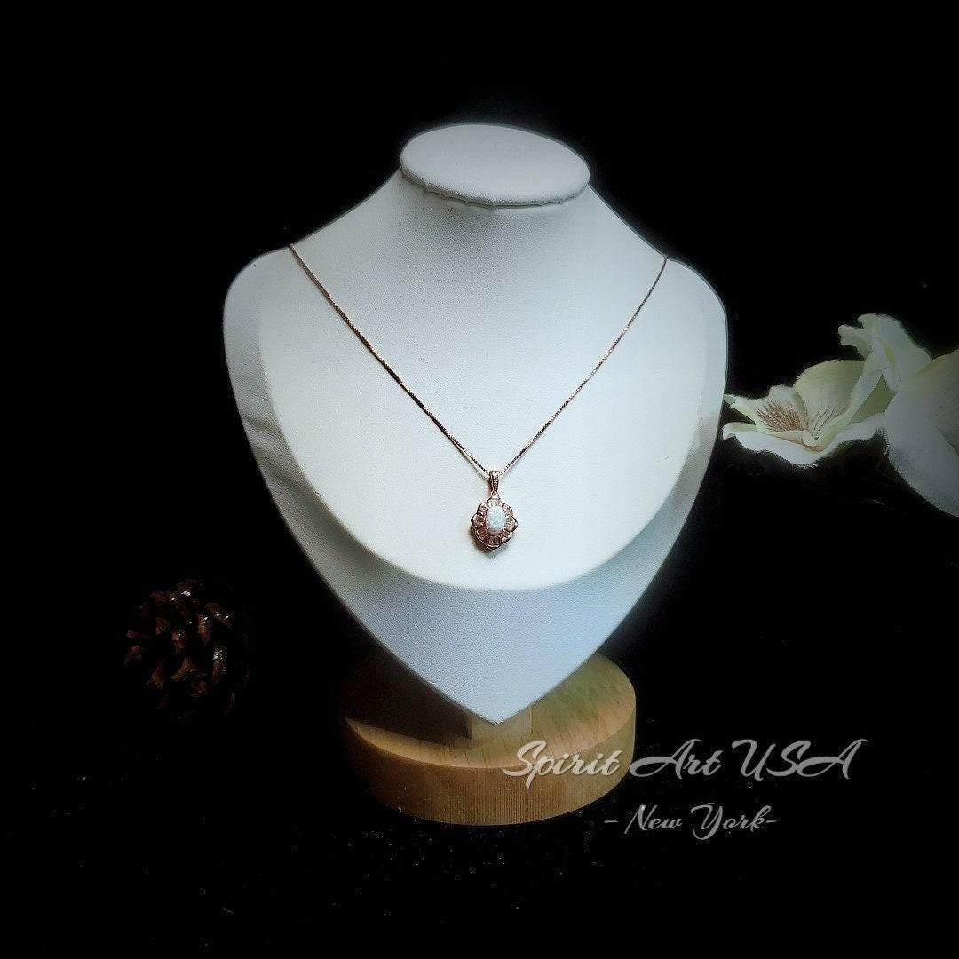 Opal Necklace - Tiny White Opal Rose gold 18KGP @ Sterling Silver - Small Gemstone flower style Opal Jewelry #308