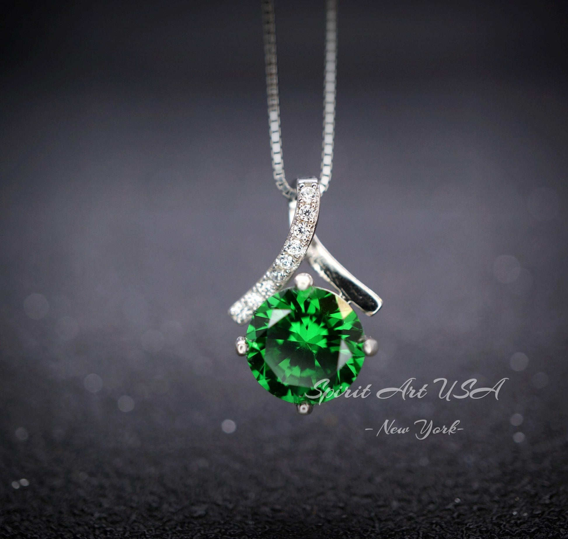 2 CT Emerald Necklace Simple Bowknot Green Emerald Pendant Sterling Silver White Gold plated Minimalist Green Gemstone #286