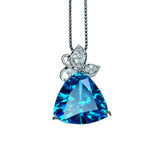 Brilliant Blue Topaz Necklace - 18KGP Sterling Silver - Triangle Blue Topaz Pendant - Large 10 Ct Trillian Cut - Butterfly Style #679