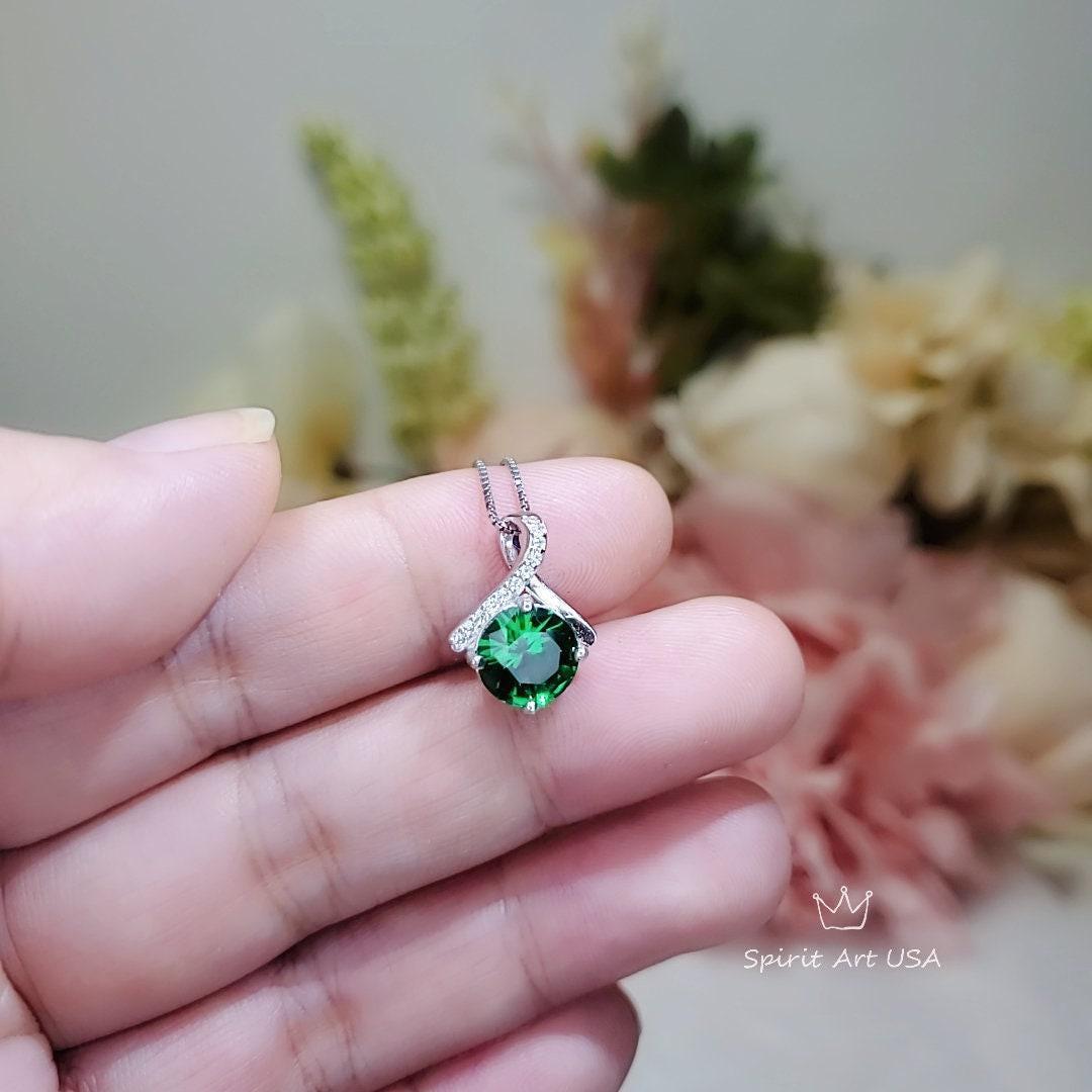 2 CT Emerald Necklace Simple Bowknot Green Emerald Pendant Sterling Silver White Gold plated Minimalist Green Gemstone #286