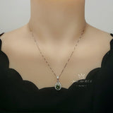 Round Peridot Necklace Sterling Silver 2 CT Sim Gemstone Green Pendant August Birthstone Teardrop Style Solitaire Lab Created #156