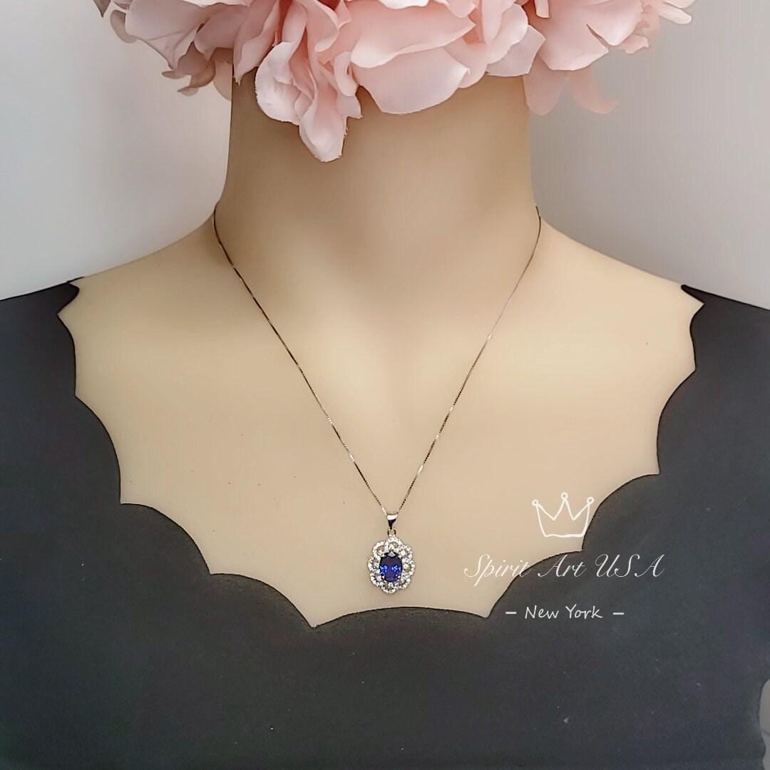 Royal Blue Sapphire Necklace - Gemstone Flower 2.1 CT Blue Sapphire Pendant - Blue Gemstone Jewelry #488
