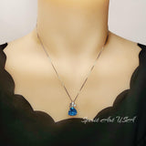 Brilliant Blue Topaz Necklace - 18KGP Sterling Silver - Triangle Blue Topaz Pendant - Large 10 Ct Trillian Cut - Butterfly Style #679