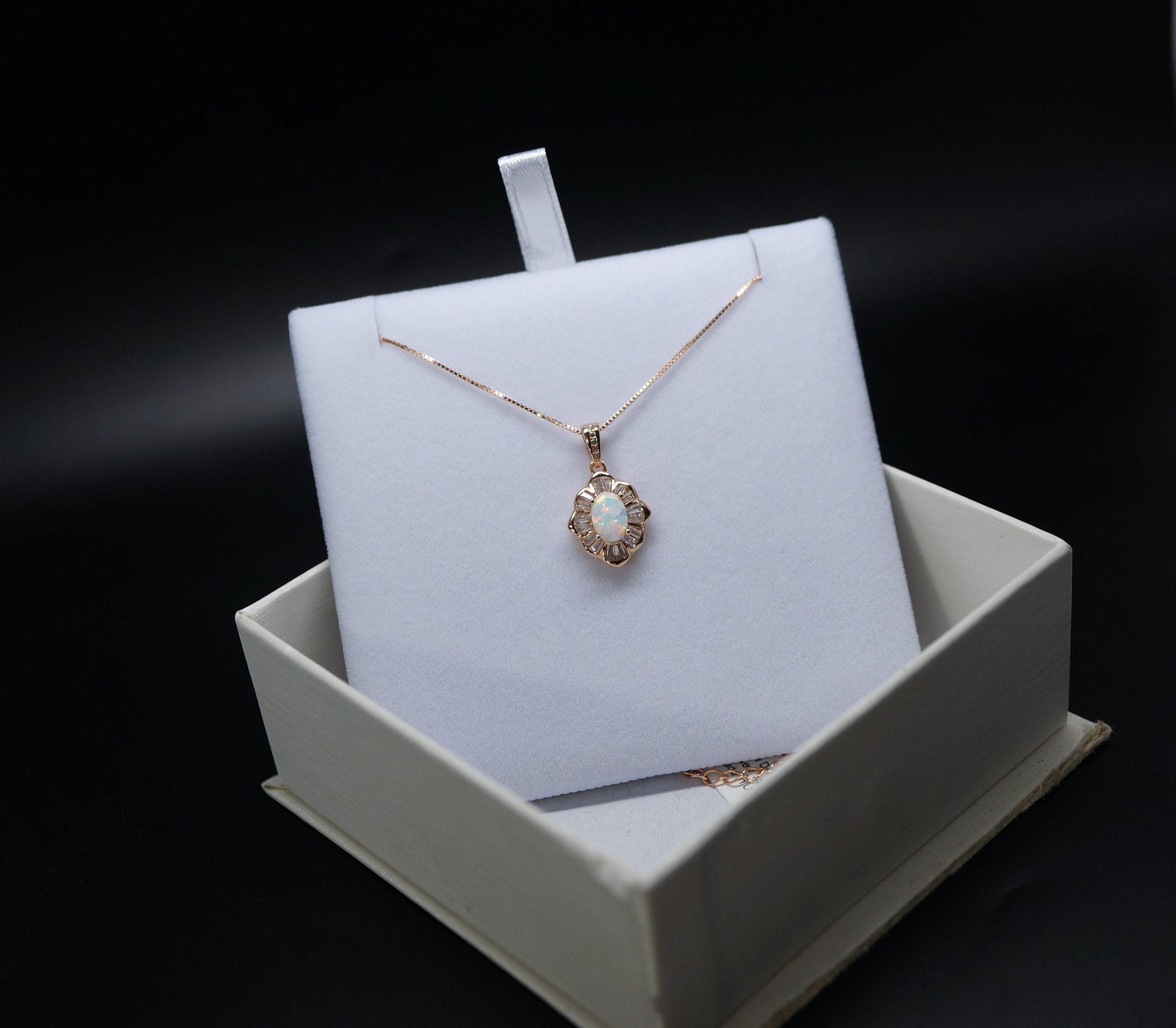 Opal Necklace - Tiny White Opal Rose gold 18KGP @ Sterling Silver - Small Gemstone flower style Opal Jewelry #308