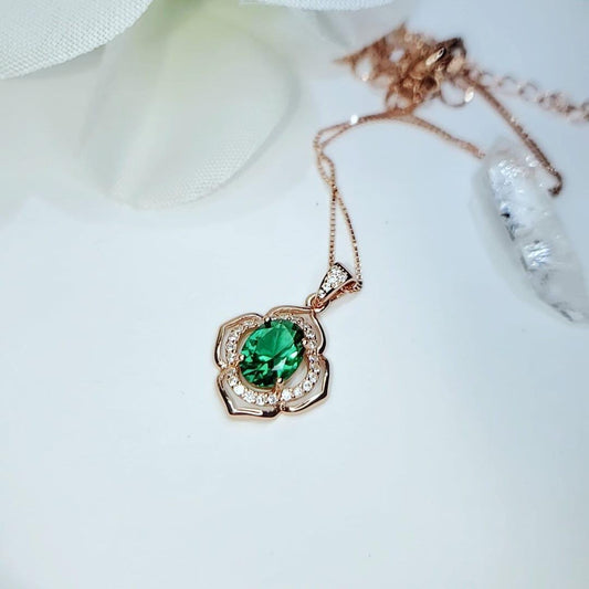 Tiny Emerald Necklace - Rose Gold or white gold 18kgp @ Sterling Silver - Flower of Life Style Green Gemstone pendant May Birthstone #121