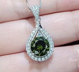 Round Peridot Necklace Sterling Silver 2 CT Sim Gemstone Green Pendant August Birthstone Teardrop Style Solitaire Lab Created #156