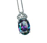 Mystic Rainbow Topaz Necklace – 6CT Crown Gemstone Pendant, 18K Gold Plated Sterling Silver Jewelry, November Birthstone Gift for Her #403