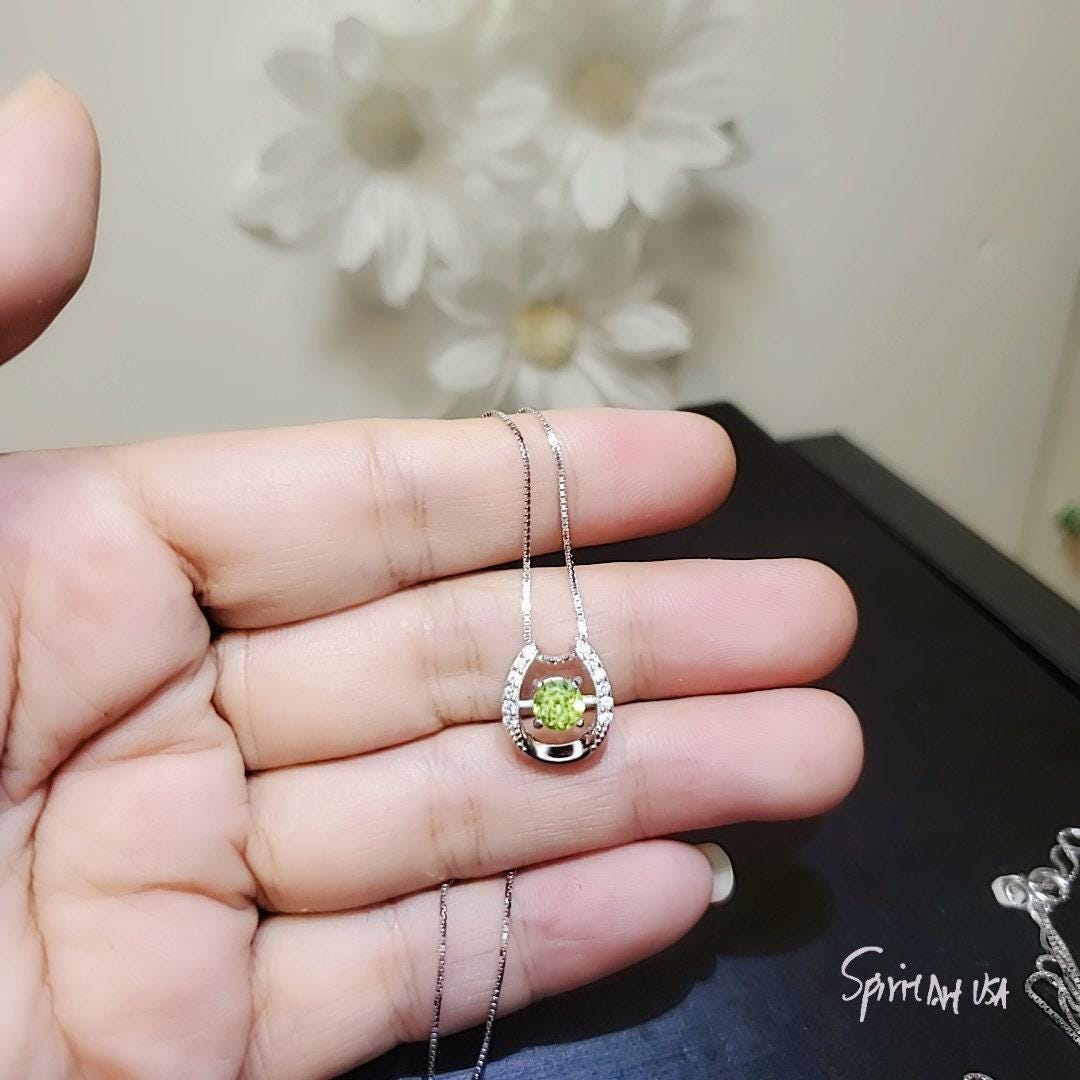 Tiny Green Peridot Necklace Sterling Silver Horseshoe Peridot Pendant