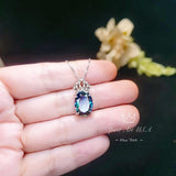 Mystic Rainbow Topaz Necklace – 6CT Crown Gemstone Pendant, 18K Gold Plated Sterling Silver Jewelry, November Birthstone Gift for Her #403