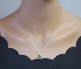 18KGP @ Sterling Silver Green Peridot Necklace - Square Halo Style Round Cut Lab Created Peridot Pendant 086