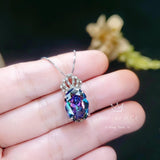 Mystic Rainbow Topaz Necklace – 6CT Crown Gemstone Pendant, 18K Gold Plated Sterling Silver Jewelry, November Birthstone Gift for Her #403