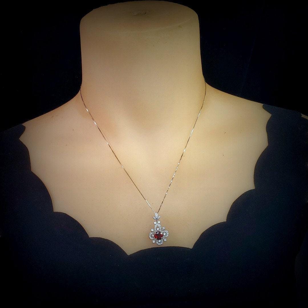Red Garnet Necklace - Gemstone Flower Pendant - 18kgp @ Sterling Silver - Garnet Jewelry #604