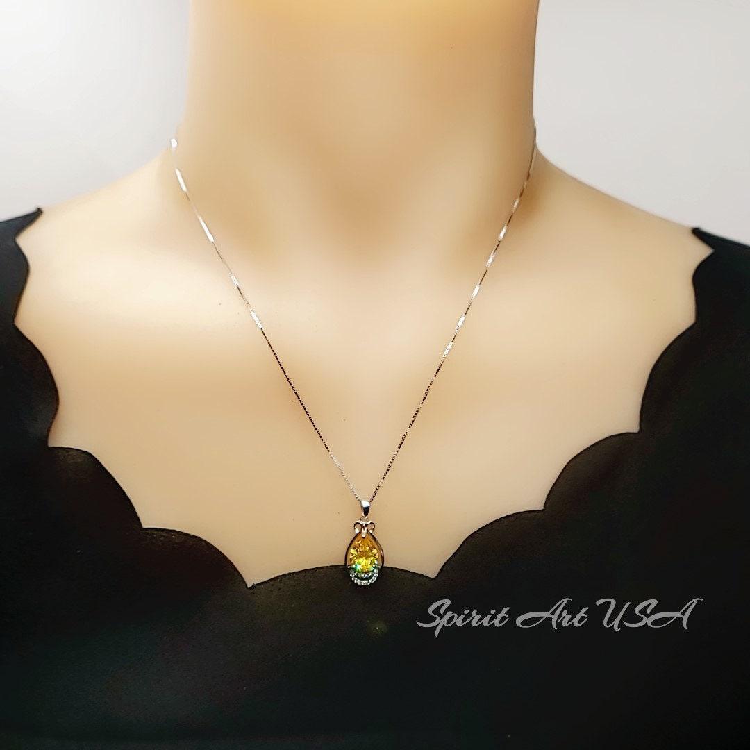 2.5 CT Yellow Moissanite Gemstone Necklace Sterling Silver Teardrop Created Citrine Gemstone Pendant - November Birthstone #395