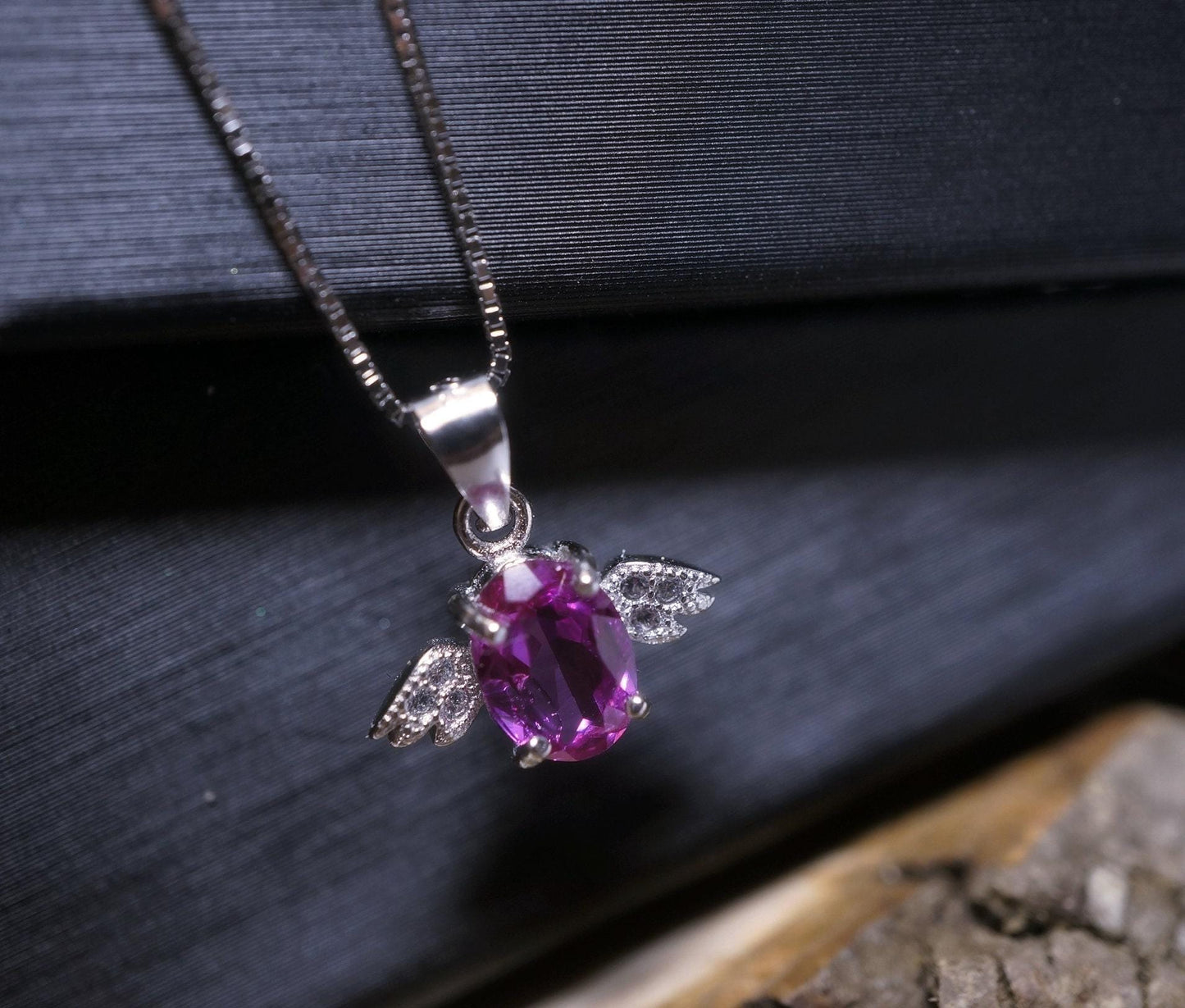 Sterling Silver Tiny Ruby Necklace - Dainty Red Ruby Pendant - Full Sterling Silver Penguin Necklace Bird Choker 1067
