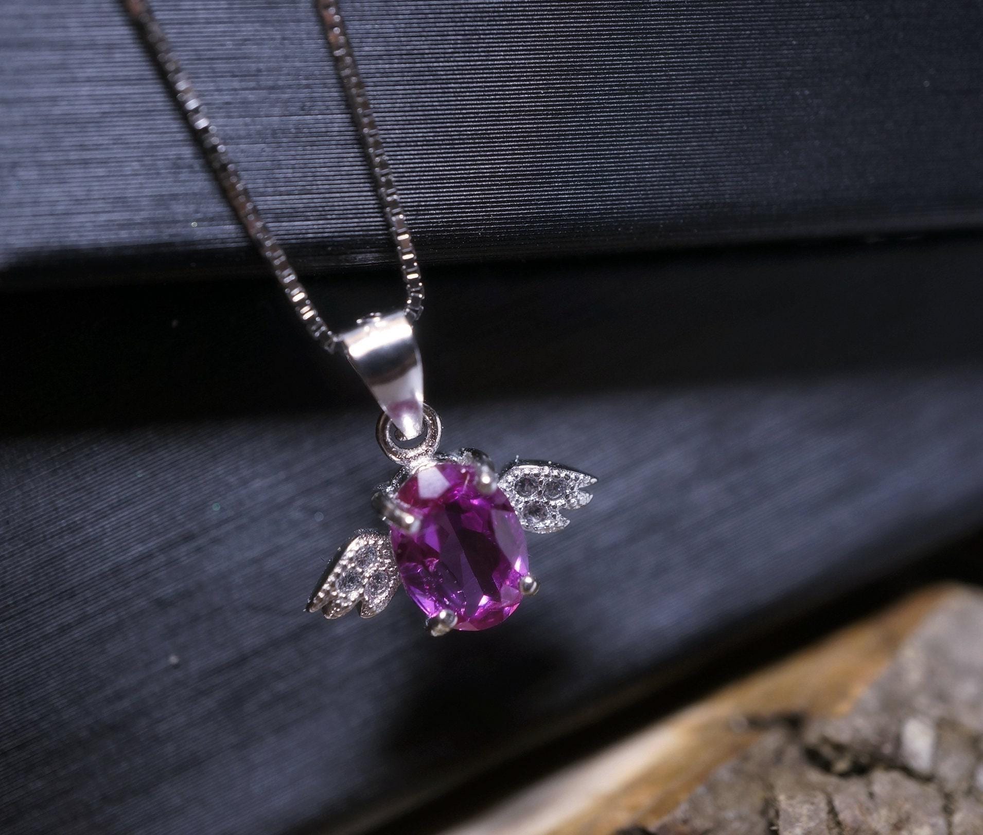 Sterling Silver Tiny Ruby Necklace - Dainty Red Ruby Pendant - Full Sterling Silver Penguin Necklace Bird Choker 1067