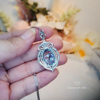 Large Aquamarine Necklace - 18KGP @ Sterling Silver - 14 ct Oval Cut Blue Aquamarine Pendant #915