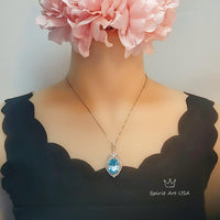Large Aquamarine Necklace - 18KGP @ Sterling Silver - 14 ct Oval Cut Blue Aquamarine Pendant #915
