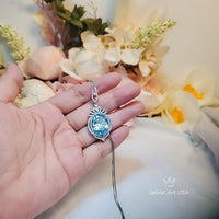 Large Aquamarine Necklace - 18KGP @ Sterling Silver - 14 ct Oval Cut Blue Aquamarine Pendant #915