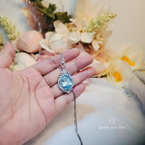 Large Aquamarine Necklace - 18KGP @ Sterling Silver - 14 ct Oval Cut Blue Aquamarine Pendant #915