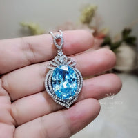 Large Aquamarine Necklace - 18KGP @ Sterling Silver - 14 ct Oval Cut Blue Aquamarine Pendant #915