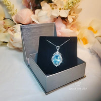 Large Aquamarine Necklace - 18KGP @ Sterling Silver - 14 ct Oval Cut Blue Aquamarine Pendant #915