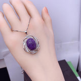 Charoite Necklace Sterling Silver - Diamond Surround Solitaire Natural Charoite Pendant Genuine Purple Real High Energy Third Eye Heal 1071