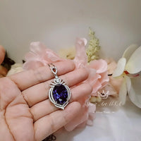Large Tanzanite Sterling Silver Necklace 14 ct Oval fine Cut Blue Tanzanite Pendant - Crown Pendant 18k White Gold Coated Jewelry #916