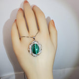 Natural Malachite Necklace - 18KGP @ Sterling Silver - Large Genuine Oval Green Malachite Pendant - Heart Chakra Healing 1117