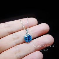Simple Blue Topaz Necklace Gemstone 2CT Bowknot Blue Topaz Pendant Sterling Silver White Gold plated Minimalist Blue Gemstone Jewelry #100