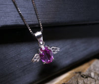 Sterling Silver Tiny Ruby Necklace - Dainty Red Ruby Pendant - Full Sterling Silver Penguin Necklace Bird Choker 1067