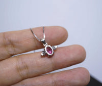 Sterling Silver Tiny Ruby Necklace - Dainty Red Ruby Pendant - Full Sterling Silver Penguin Necklace Bird Choker 1067